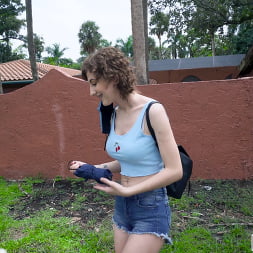 Chica tímida folla en el autobús