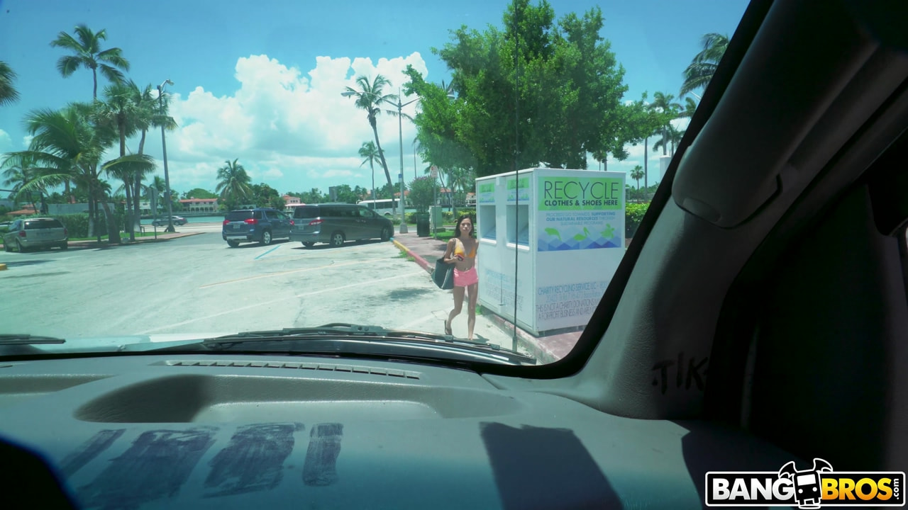 Pequeño coño asiático estirado en el autobús